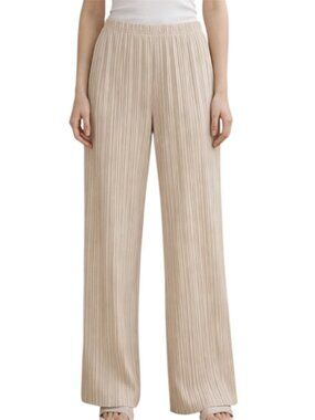 Uniqlo Beige Pleated Straight Leg Flowy Pants Ultra High Rise Size L